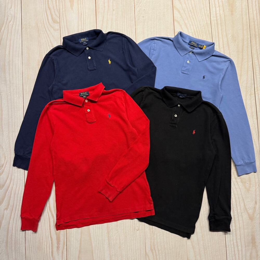 Lot of 4 Polo Ralph Lauren Boys Size L (14-16) Long Sleeve Collared Polo Shirt